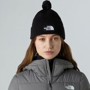 The North Face TNF Unisex Logo Box Pom Beanie Hat Black One Size OS Sustainable